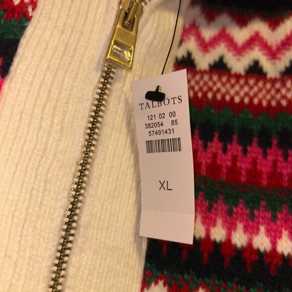 NWT Talbots Zip Cardigan Sweater- Joyful Fair Isle woman's size XL - Picture 11 of 12